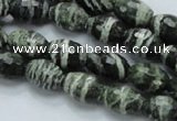 CSJ71 15.5 inches 10*14mm faceted rice green silver line jasper beads