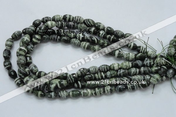 CSJ71 15.5 inches 10*14mm faceted rice green silver line jasper beads