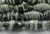 CSJ72 15.5 inches 10*20mm faceted rice green silver line jasper beads