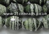 CSJ74 15.5 inches 15*20mm faceted rice green silver line jasper beads