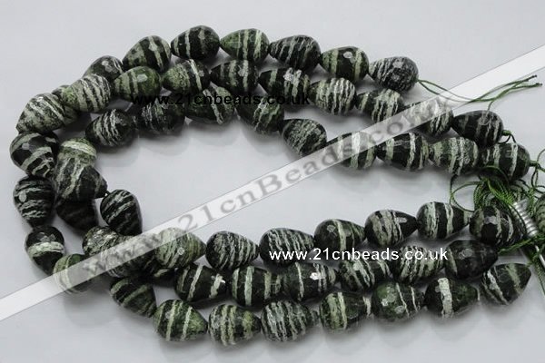 CSJ77 15.5 inches 15*20mm faceted teardrop green silver line jasper beads