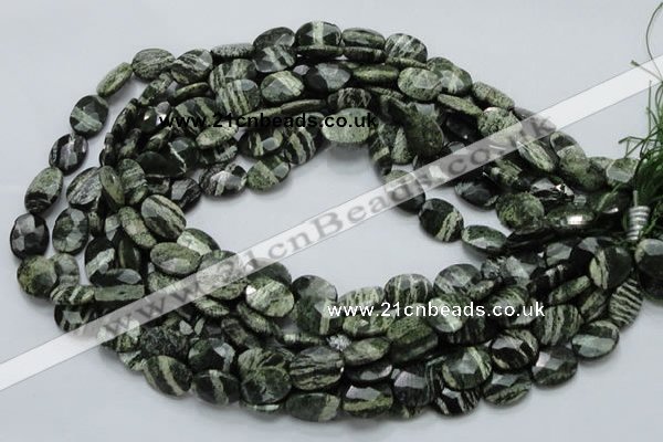 CSJ78 15.5 inches 12*16mm faceted oval green silver line jasper beads