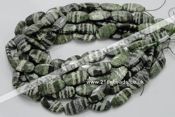 CSJ80 15.5 inches 15*30mm faceted oval green silver line jasper beads