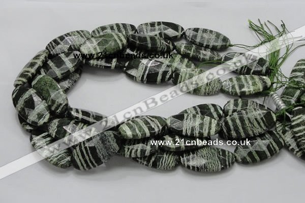 CSJ81 15.5 inches 20*40mm faceted oval green silver line jasper beads