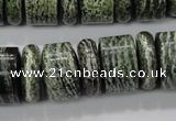 CSJ85 15.5 inches 6*18mm & 12*18mm rondelle green silver line jasper beads