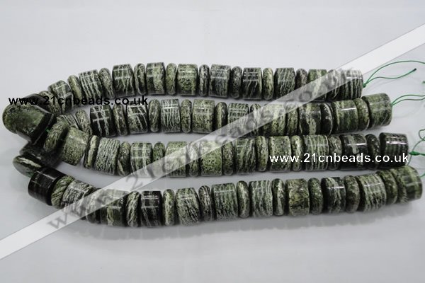 CSJ85 15.5 inches 6*18mm & 12*18mm rondelle green silver line jasper beads