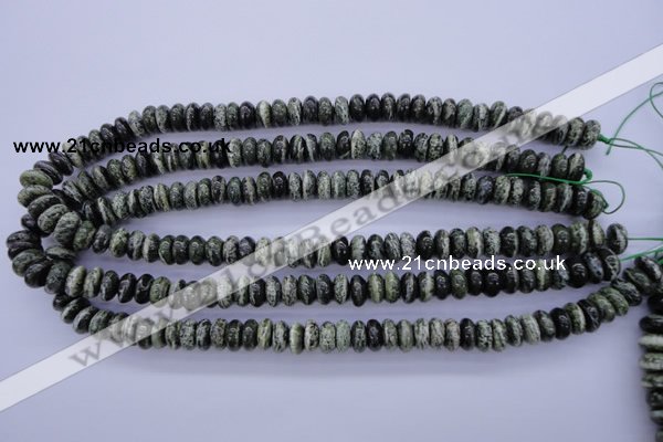 CSJ88 15.5 inches 5*10mm rondelle green silver line jasper beads