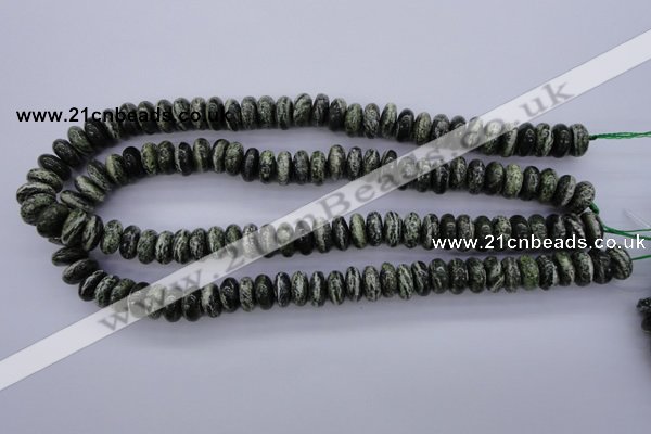 CSJ89 15.5 inches 6*12mm rondelle green silver line jasper beads