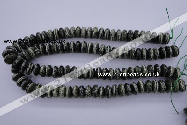 CSJ90 15.5 inches 7*14mm rondelle green silver line jasper beads