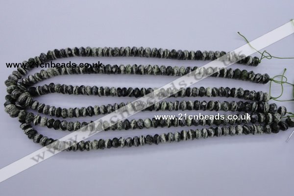 CSJ91 15.5 inches 5*8mm faceted rondelle green silver line jasper beads