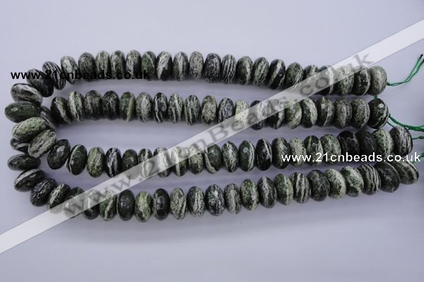 CSJ92 15.5 inches 8*16mm faceted rondelle green silver line jasper beads