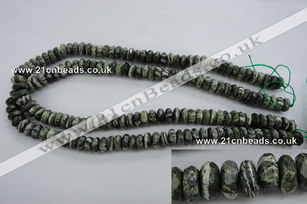 CSJ95 15.5 inches 5*10mm faceted rondelle green silver line jasper beads