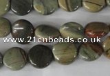 CSL115 15.5 inches 12mm flat round silver leaf jasper beads wholesale