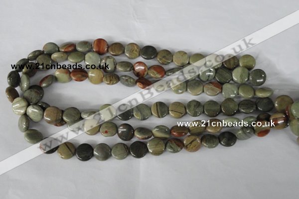 CSL115 15.5 inches 12mm flat round silver leaf jasper beads wholesale