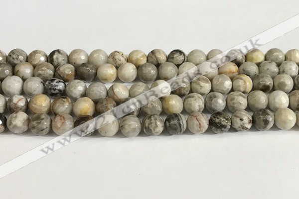 CSL158 15.5 inches 8mm faceted 

round sliver leaf jasper beads