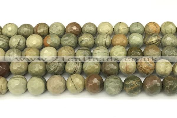 CSL174 15 inches 12mm faceted round silver leaf jasper gemstone beads