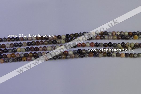 CSL210 15.5 inches 4mm round black silver leaf jasper beads