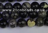 CSL211 15.5 inches 6mm round black silver leaf jasper beads