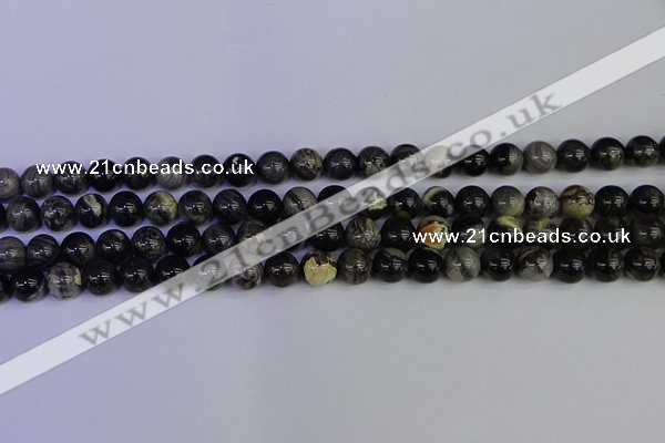 CSL212 15.5 inches 8mm round black silver leaf jasper beads