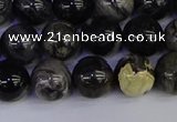 CSL213 15.5 inches 10mm round black silver leaf jasper beads