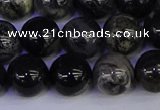 CSL215 15.5 inches 14mm round black silver leaf jasper beads