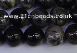 CSL215 15.5 inches 14mm round black silver leaf jasper beads