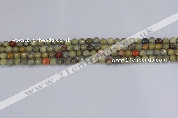 CSL230 15.5 inches 4mm faceted round silver leaf jasper beads