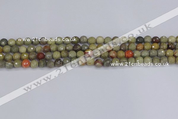 CSL231 15.5 inches 6mm faceted round silver leaf jasper beads