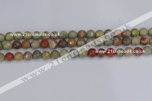 CSL232 15.5 inches 8mm faceted round silver leaf jasper beads