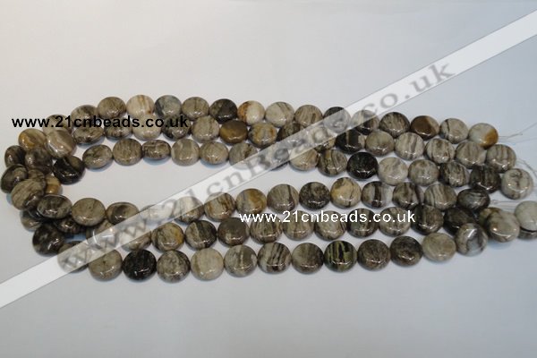 CSL28 15.5 inches 12mm flat round silver leaf jasper beads wholesale