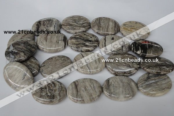 CSL48 15.5 inches 30*40mm oval silver leaf jasper beads wholesale