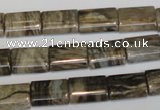 CSL74 15.5 inches 10*14mm flat tube silver leaf jasper beads wholesale