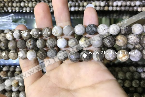 CSL93 15.5 inches 8mm faceted round sliver leaf jasper beads