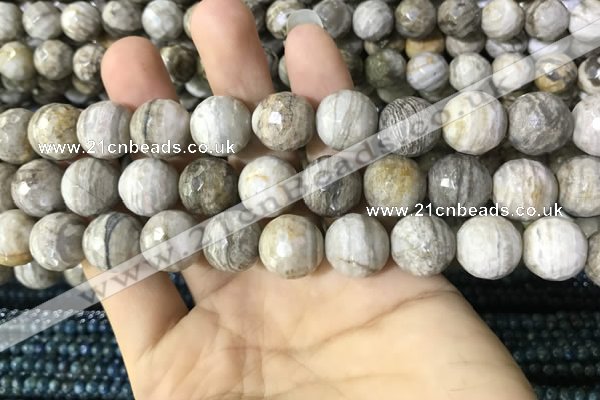 CSL96 15.5 inches 14mm faceted round sliver leaf jasper beads