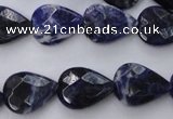 CSO385 15.5 inches 13*17mm faceted flat teardrop natural sodalite beads