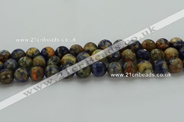 CSO755 15.5 inches 14mm faceted round orange sodalite beads