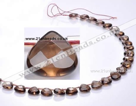 CSQ04 10mm faceted flat teardrop natural smoky quartz beads