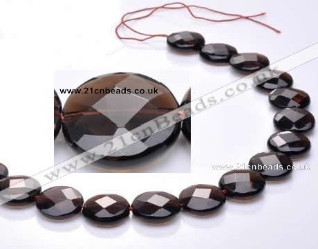 CSQ10 18mm faceted coin A grade natural smoky quartz beads