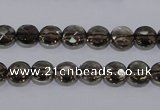 CSQ122 8mm faceted flat round grade AA natural smoky quartz beads