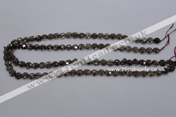 CSQ122 8mm faceted flat round grade AA natural smoky quartz beads