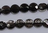 CSQ123 10mm faceted flat round grade AA natural smoky quartz beads