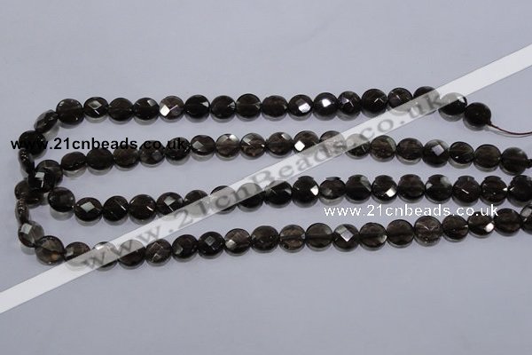 CSQ123 10mm faceted flat round grade AA natural smoky quartz beads