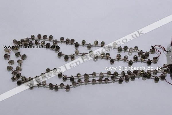 CSQ126 5*7mm top-drilled faceted teardrop grade AA smoky quartz beads