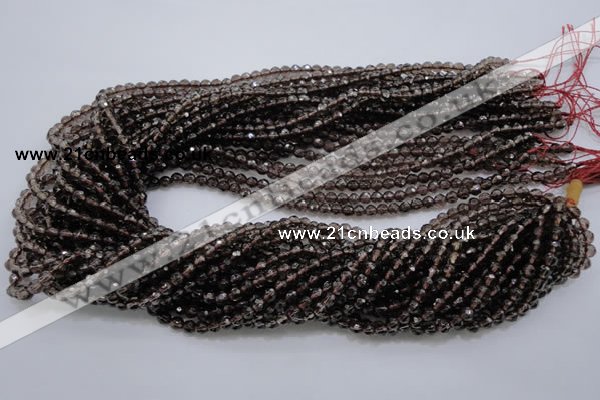 CSQ129 15.5 inches 4mm faceted round grade AA natural smoky quartz beads
