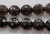 CSQ132 15.5 inches 16mm faceted round grade AA natural smoky quartz beads