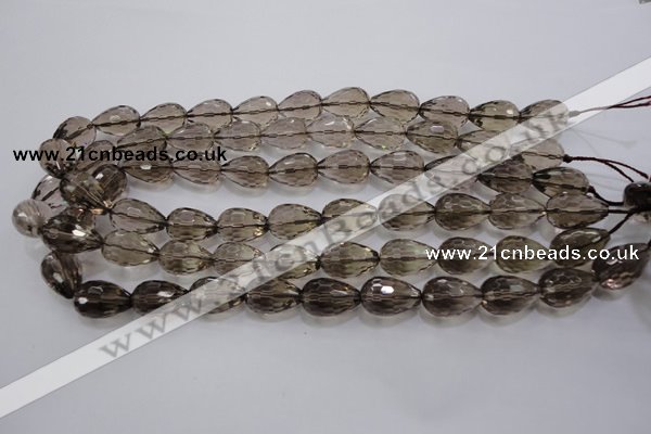 CSQ138 12*18mm faceted teardrop grade AA natural smoky quartz beads