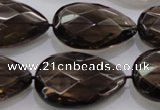 CSQ140 20*30mm faceted flat teardrop grade AA natural smoky quartz beads