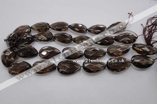 CSQ140 20*30mm faceted flat teardrop grade AA natural smoky quartz beads