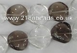 CSQ153 15.5 inches 16mm twisted coin white crystal & smoky quartz beads