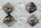 CSQ154 15.5 inches 14*14mm diamond white crystal & smoky quartz beads